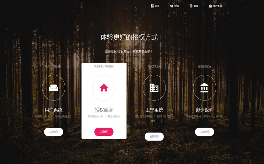 PHP域名授权系统网站授权授权管理工单系统精美UI支付系统团队合作代理返利发卡系统